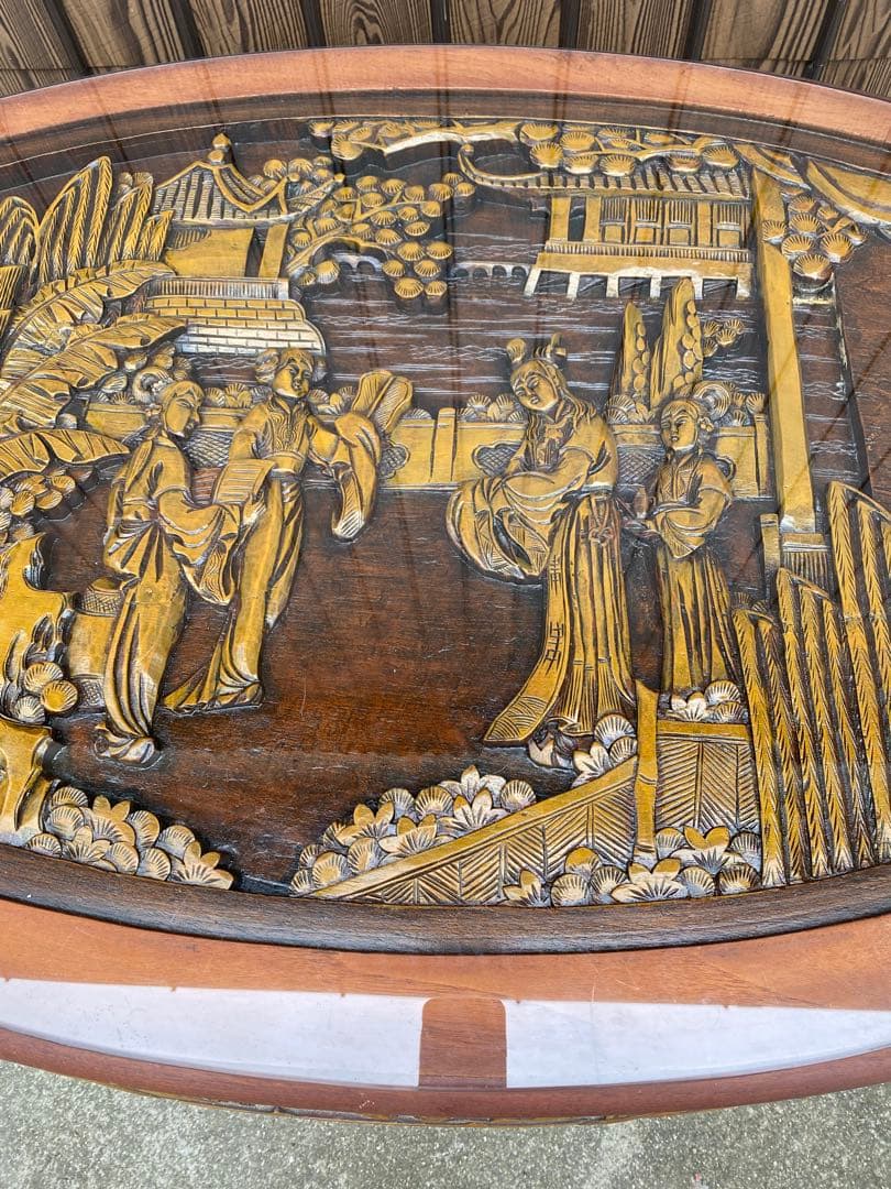 ローテーブル　センター テーブル　木彫り　彫刻　応接　中国　美術　工芸品