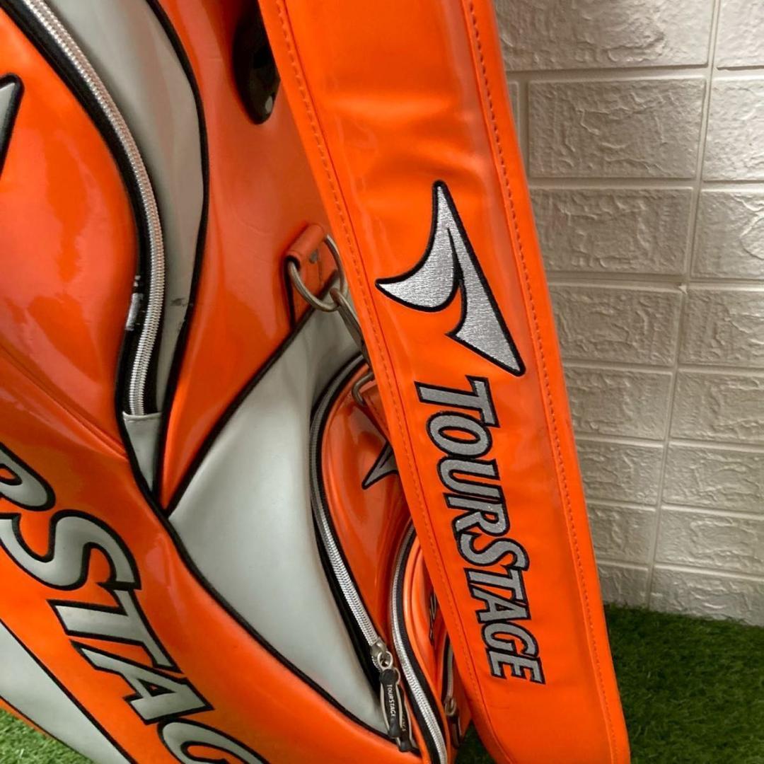 【美品】TOURSTAGE キャディバッグ　ゴルフバッグ　オレンジ　フード付