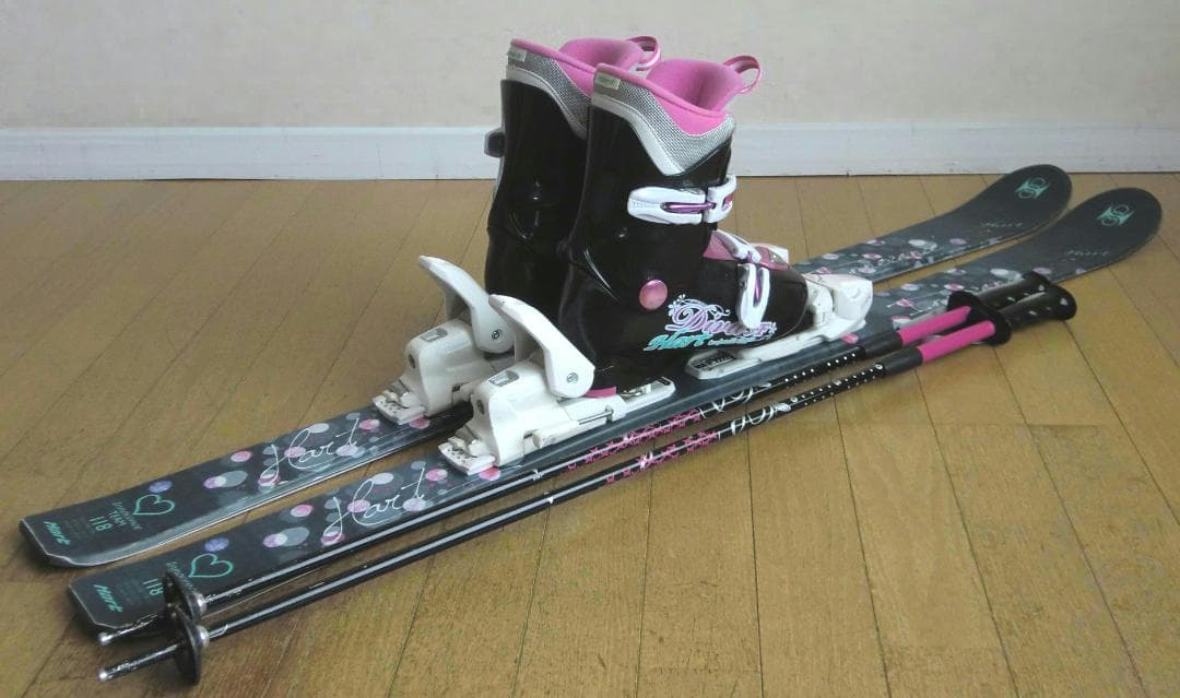 ■■最終特価■ハート■子供用スキーセット■板118/靴22■WAX済■女の子■■