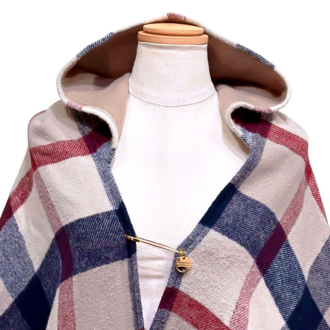 クレストブリッジ リバーシブル チェック フリンジ ポンチョ ウール ストール