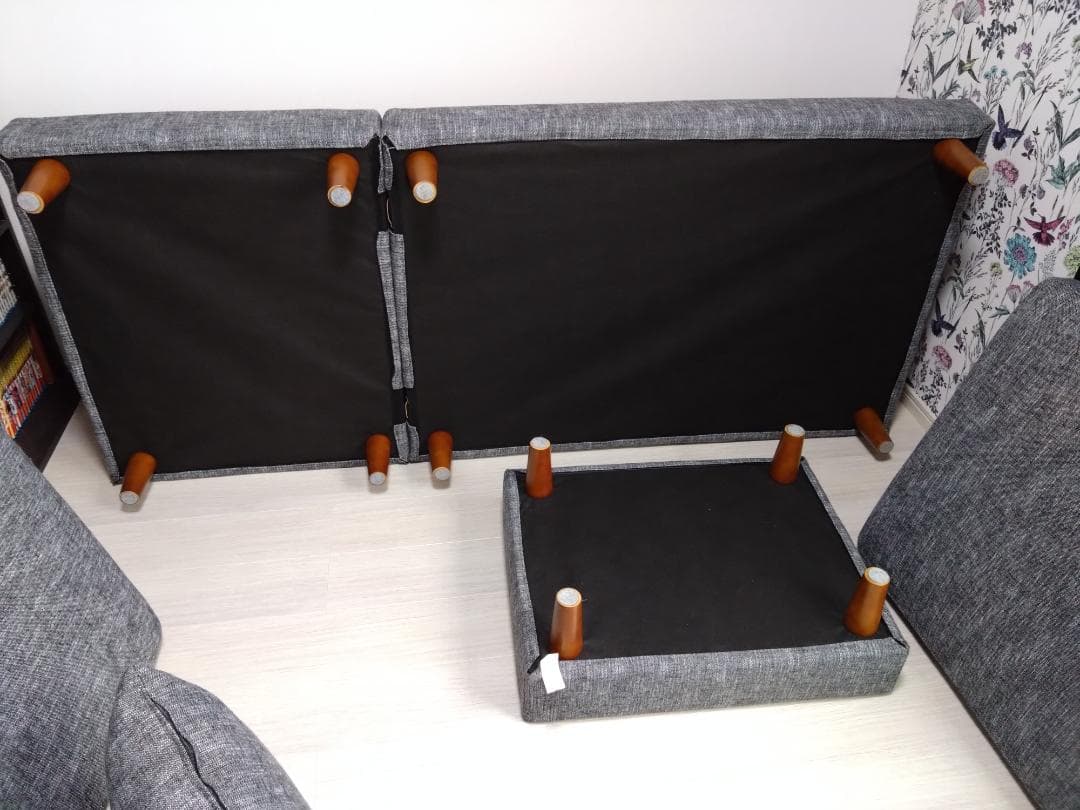 【福岡　引取限定】LOWYA 　3人掛けカウチソファ　ファブリック生地　グレー