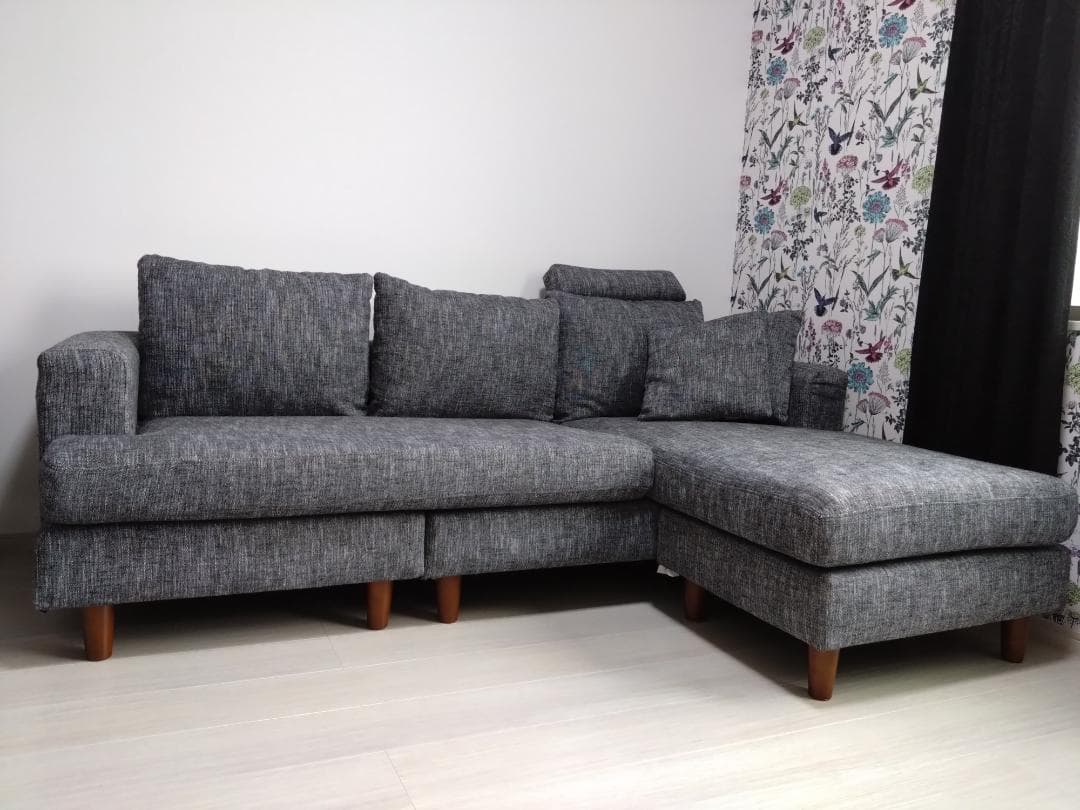 【福岡　引取限定】LOWYA 　3人掛けカウチソファ　ファブリック生地　グレー