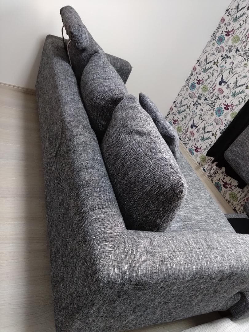 【福岡　引取限定】LOWYA 　3人掛けカウチソファ　ファブリック生地　グレー