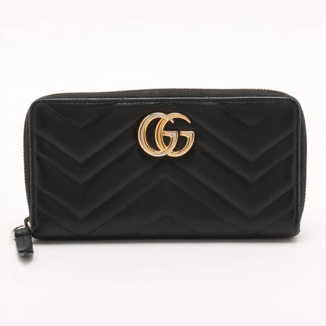 【極美品】グッチ GGマーモント レザー ラウンドジップウォレット ブラック