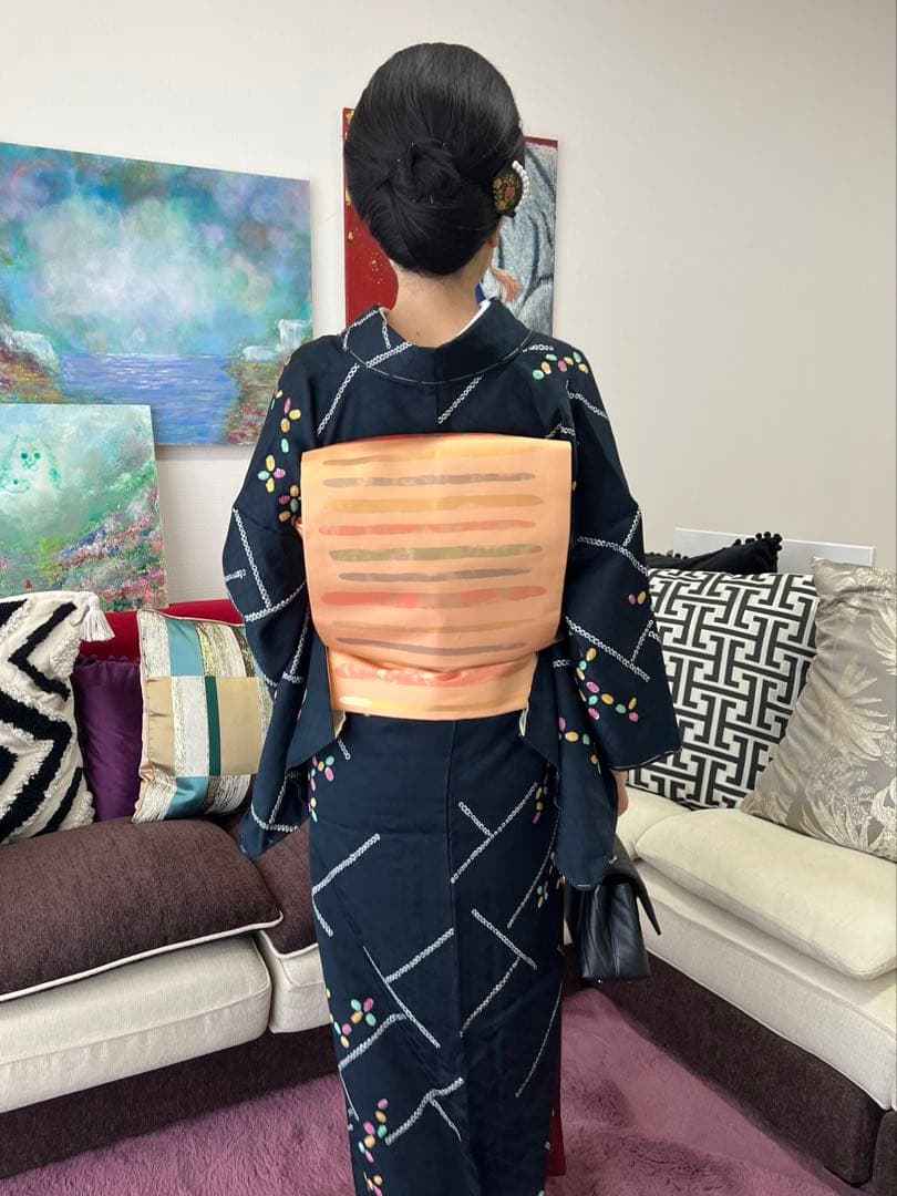 ネイビー　絞り小紋　未使用