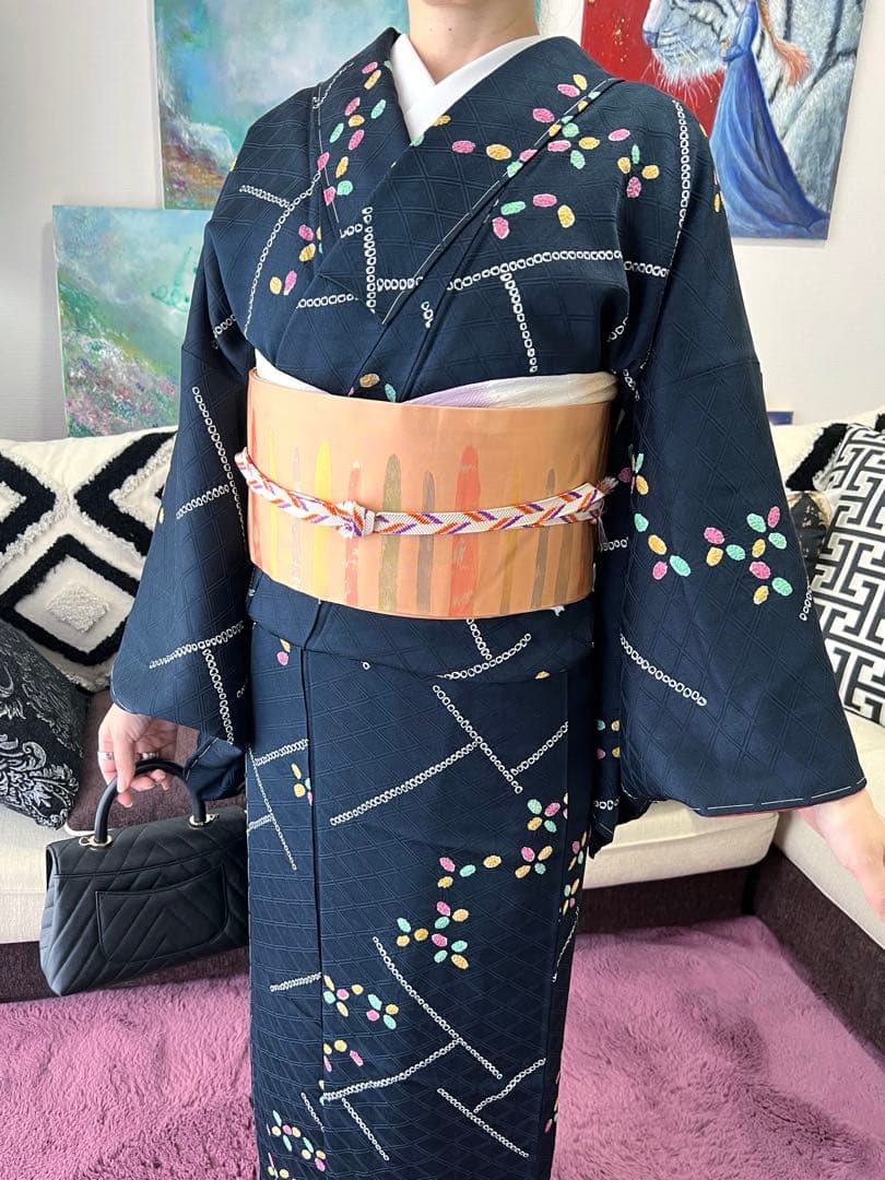 ネイビー　絞り小紋　未使用