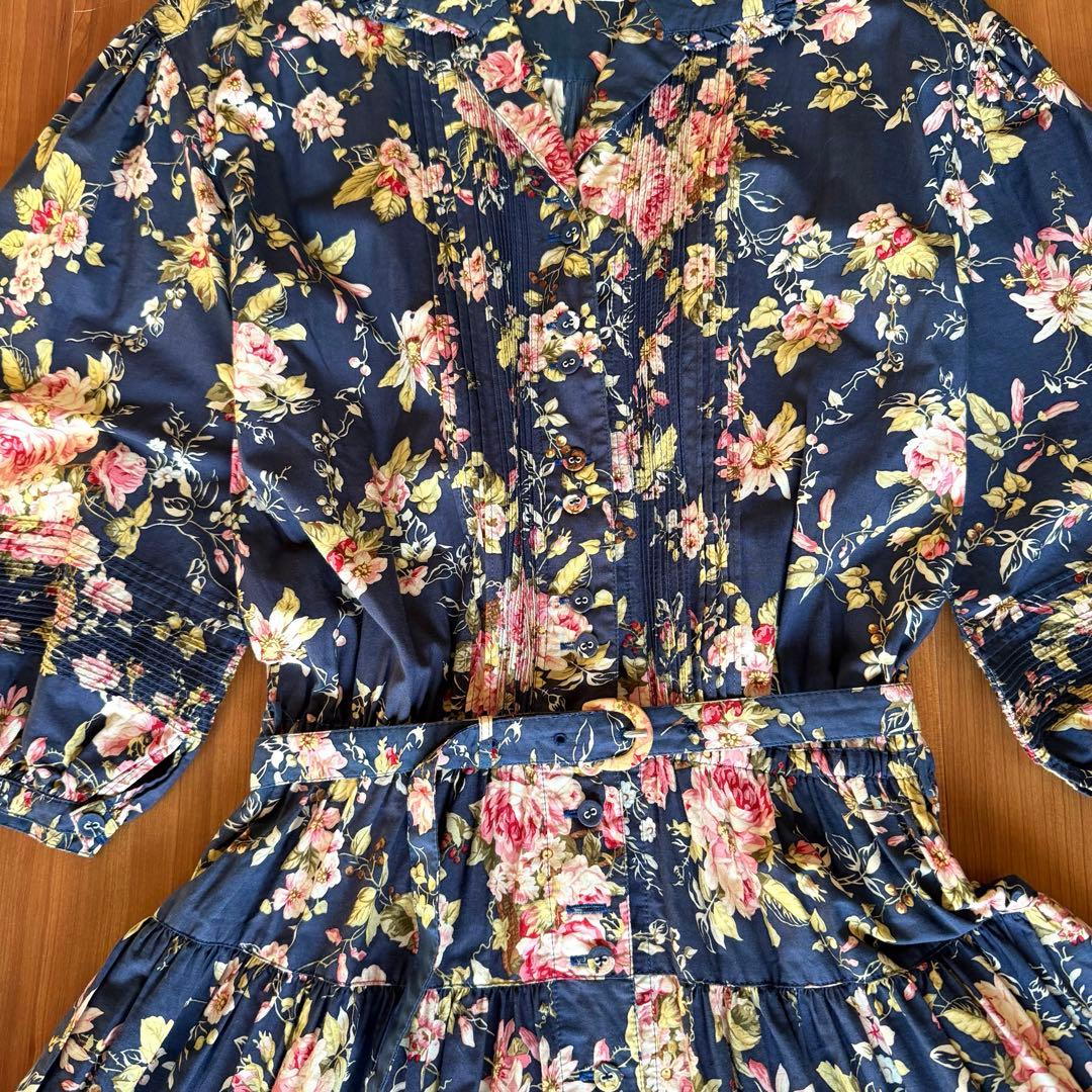 希少美品✨インゲボル カネコイサオ　薔薇柄　マキシ丈　ワンピース　ベルト　フレア