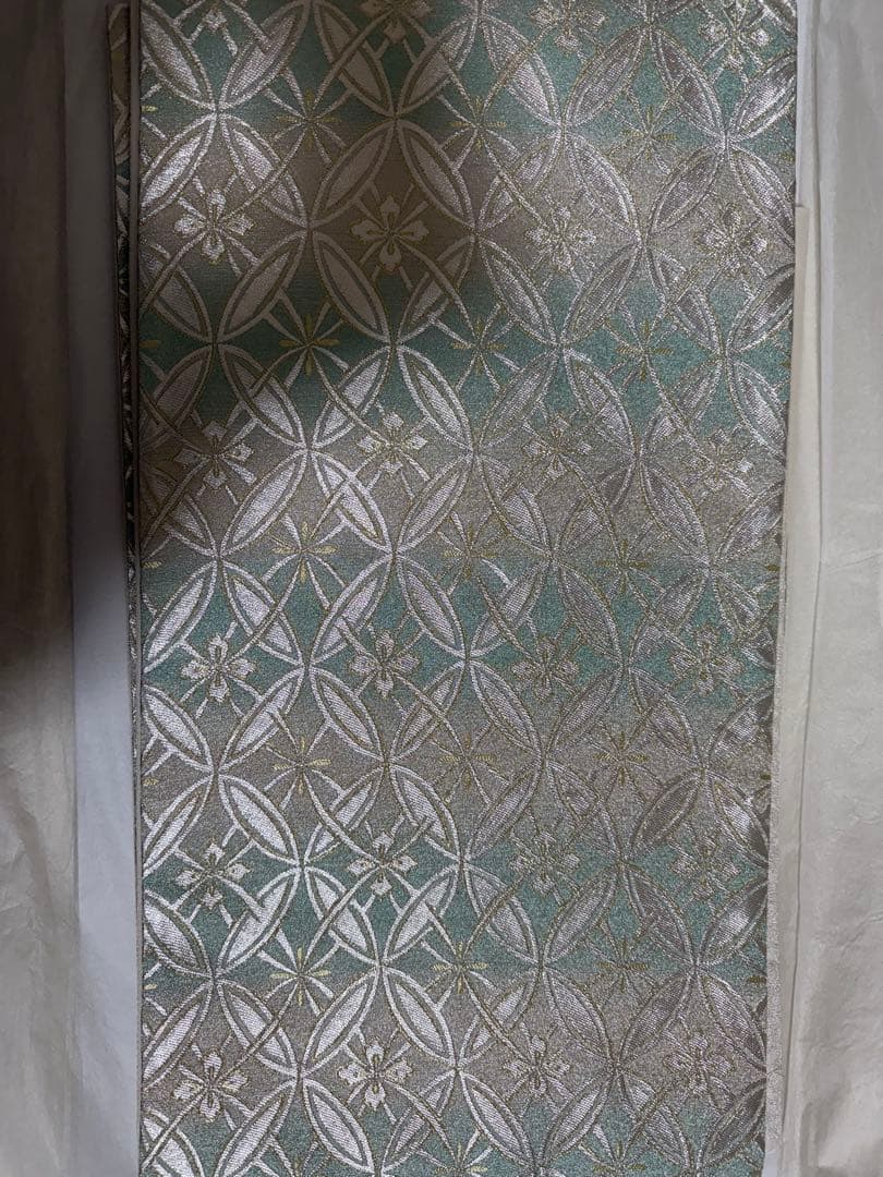 シルバー 幾何学模様 袋帯