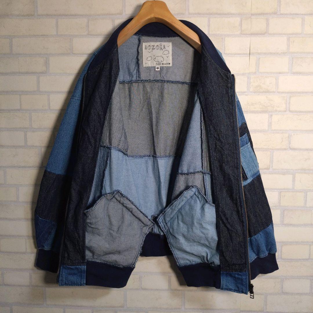 個性派古着★MA-1型 パッチワーク デニムジャケット インディゴ XL相当