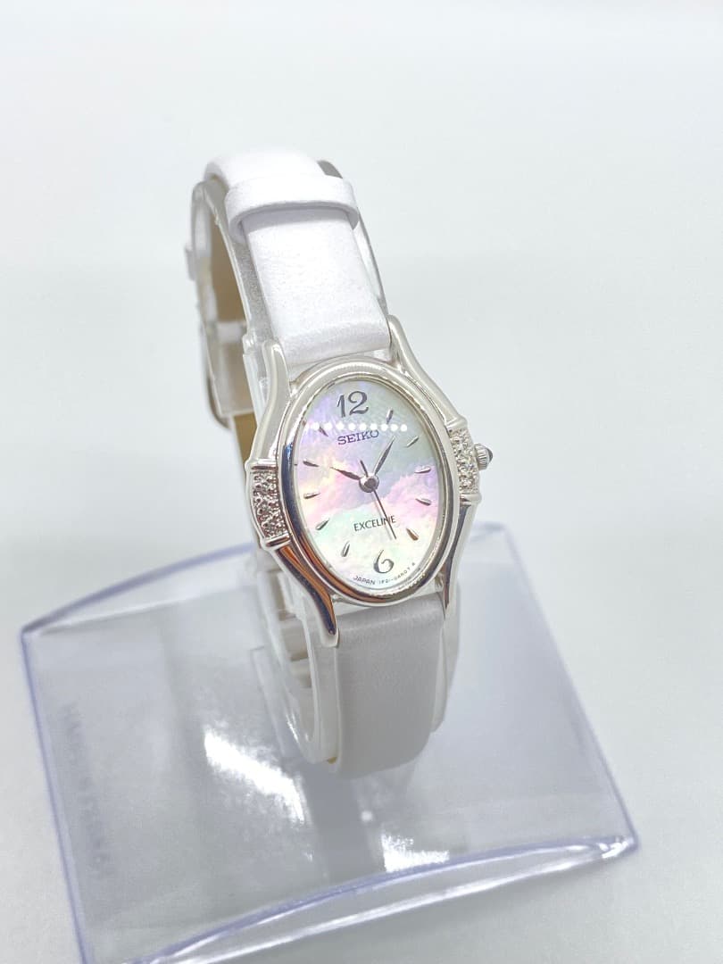 【新品電池・ベルト】SEIKO エクセリーヌ シェル オーバル 6Pダイヤ