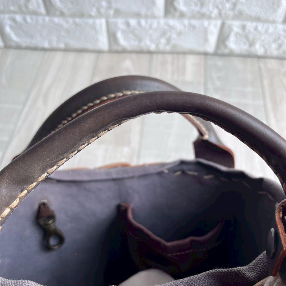 【美品】ebagos エバゴス カゴバッグ 本革×紅藤 被せ付