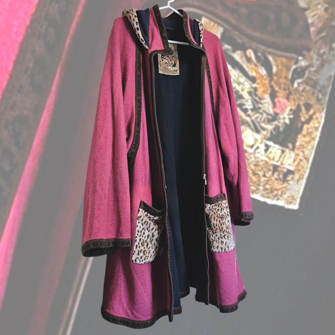 サ*ラ様 レア★伊太利屋　アニマル柄フェイクファーコート　ビジューファスナー　ピ