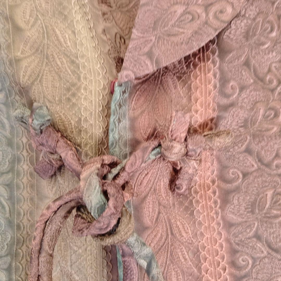 値下げ♡試着程度❣️老舗鈴乃屋　膨れ織　えんじ色系　縦柄道中着ロング丈裄…68㌢