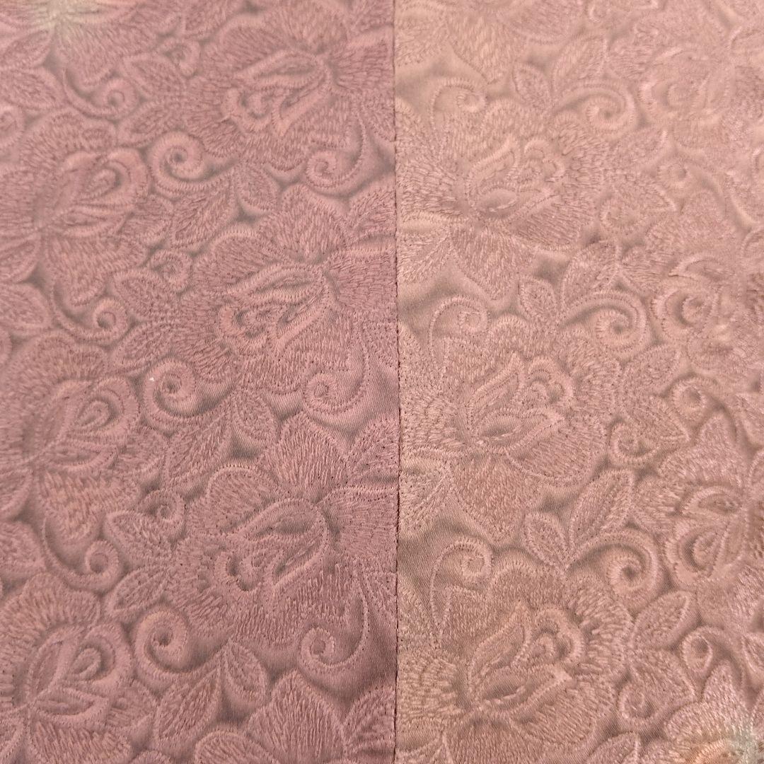 値下げ♡試着程度❣️老舗鈴乃屋　膨れ織　えんじ色系　縦柄道中着ロング丈裄…68㌢