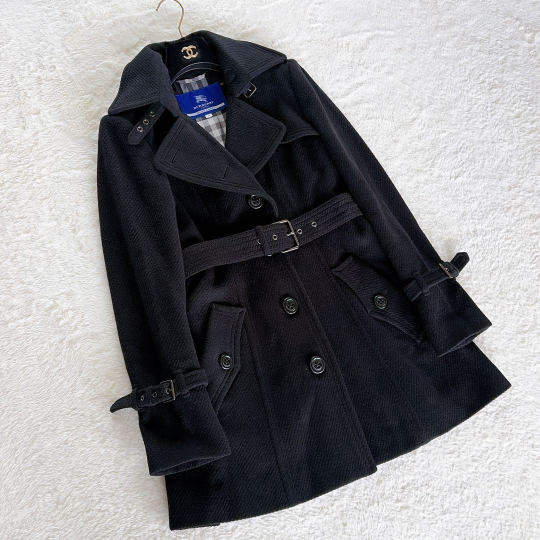 クリーニングタグ付き✨【バーバリーブルーレーベル】アンゴラウールコート 40 黒