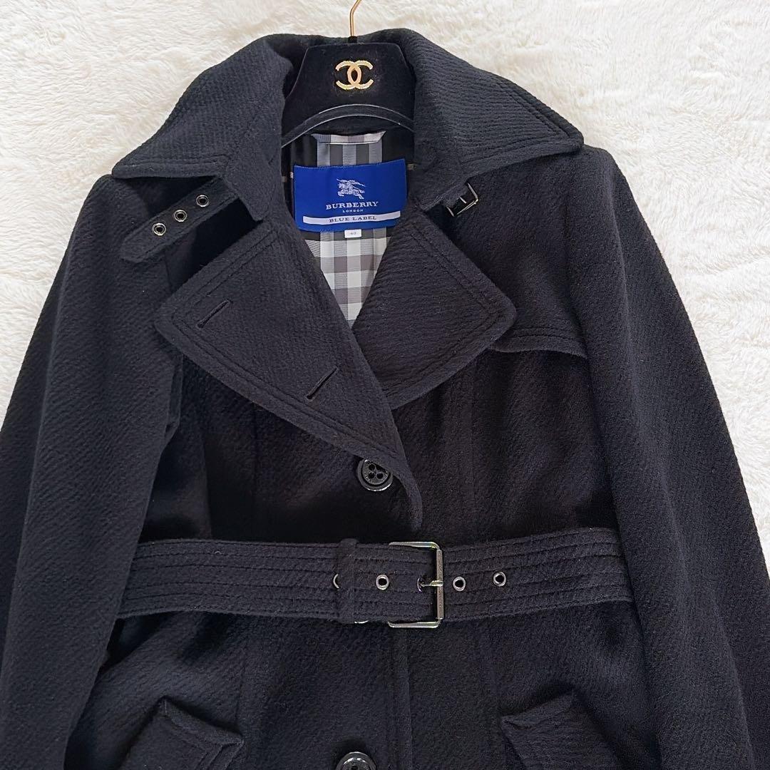 クリーニングタグ付き✨【バーバリーブルーレーベル】アンゴラウールコート 40 黒