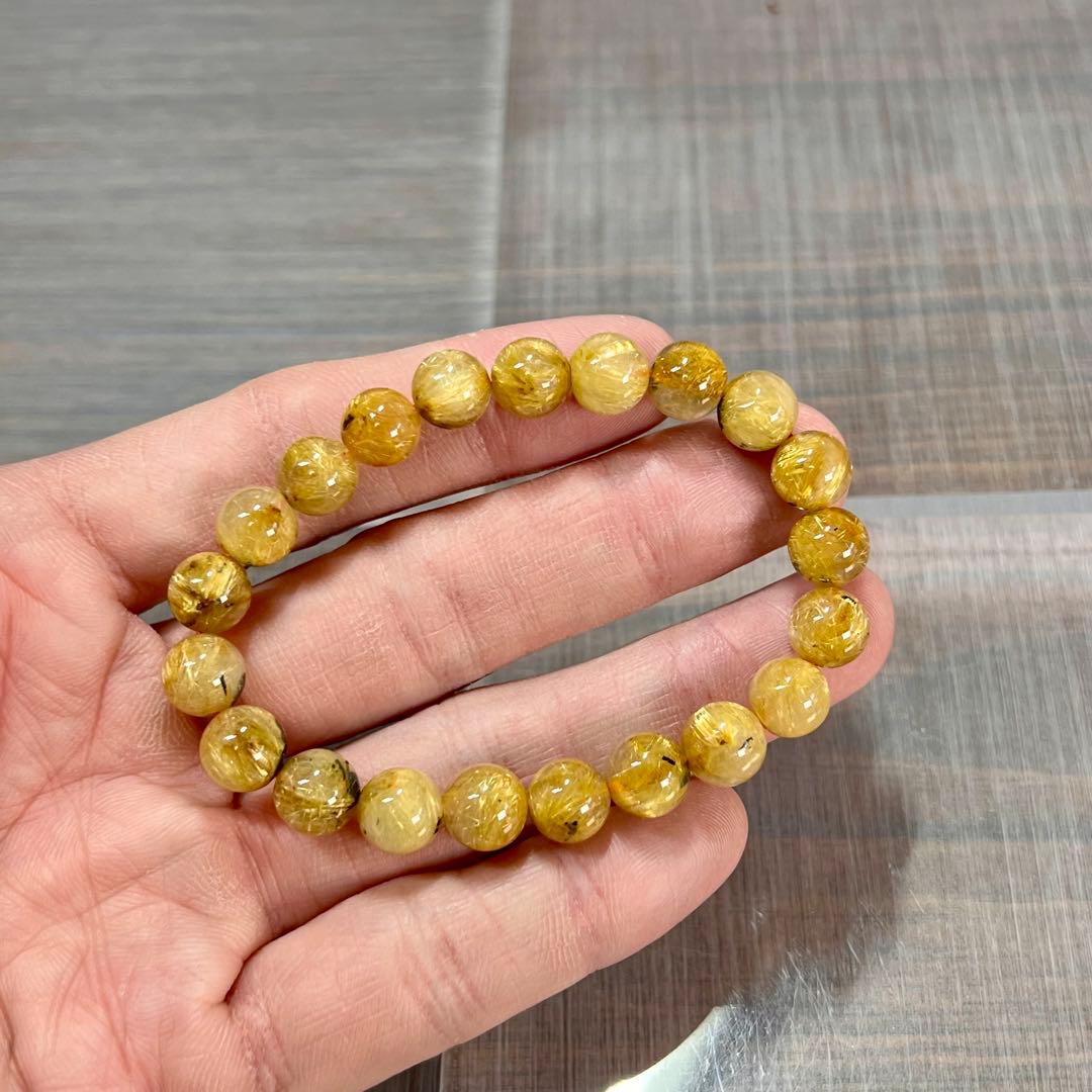 金運強　太陽放射ルチルブレスレット　ヘマタイト　ルチルクォーツ　2-12