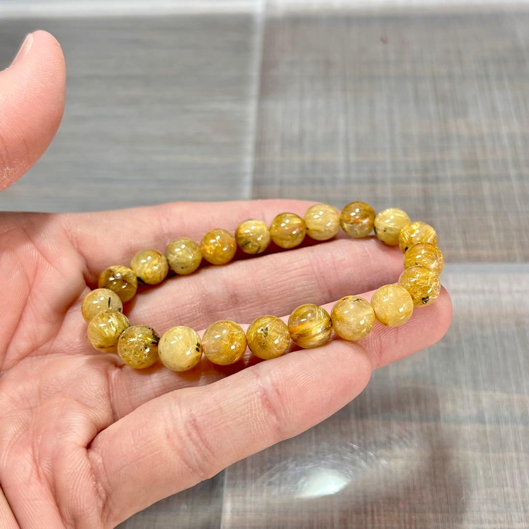 金運強　太陽放射ルチルブレスレット　ヘマタイト　ルチルクォーツ　2-12