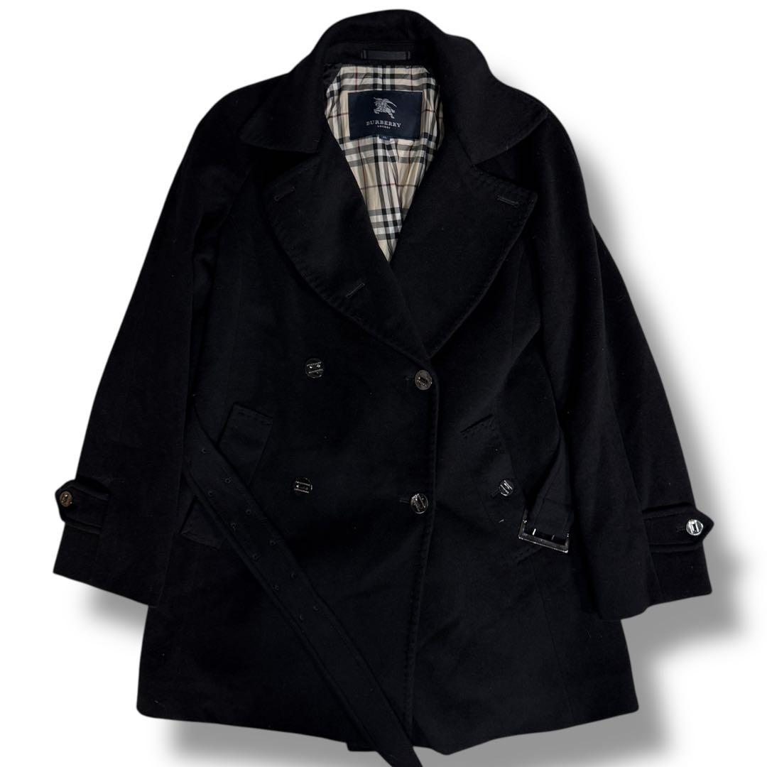 美品 バーバリーロンドン アンゴラ混 ノバチェック フレア トレンチコート