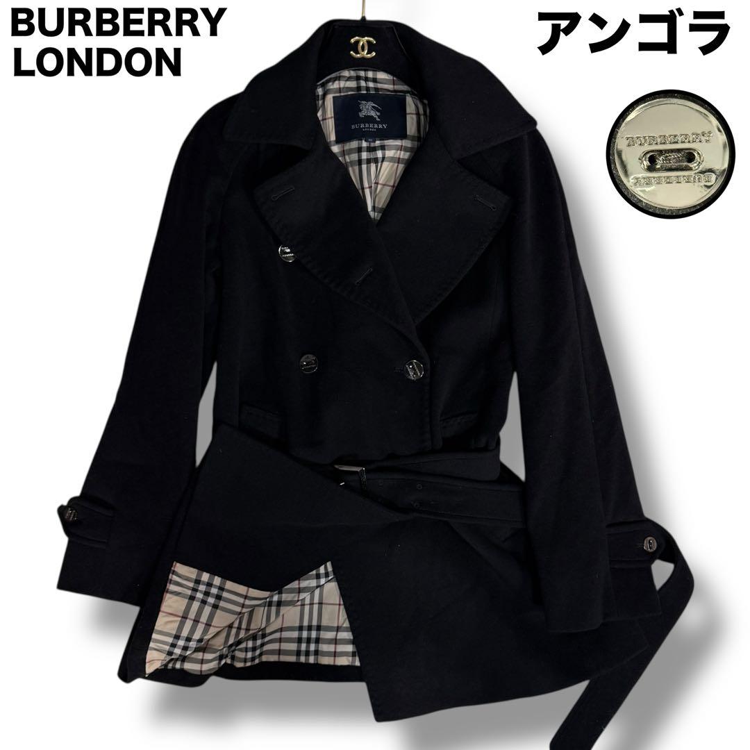 美品 バーバリーロンドン アンゴラ混 ノバチェック フレア トレンチコート