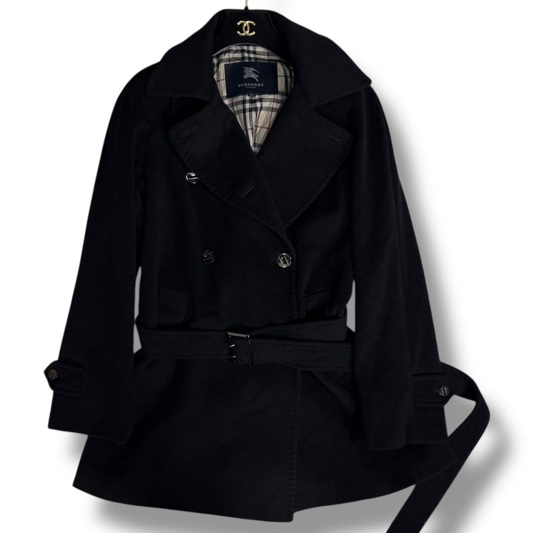 美品 バーバリーロンドン アンゴラ混 ノバチェック フレア トレンチコート