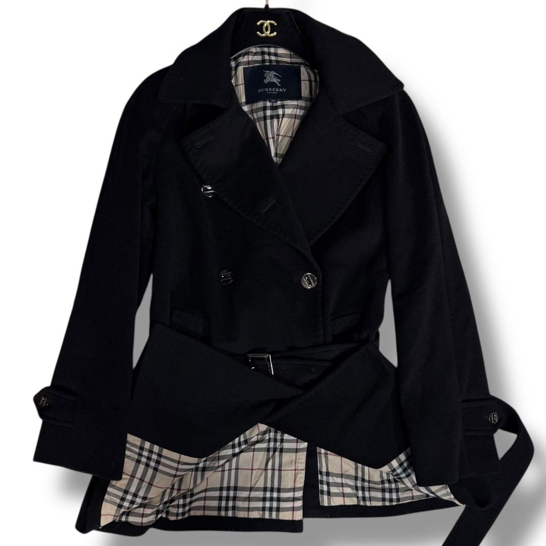 美品 バーバリーロンドン アンゴラ混 ノバチェック フレア トレンチコート