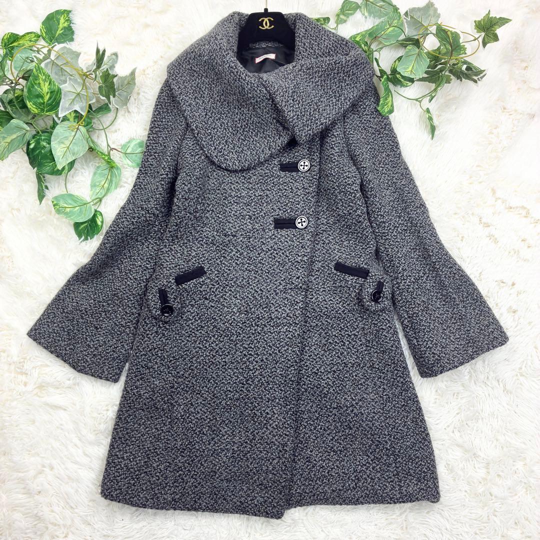 美品　マックスマーラ　ビッグカラー　ツイード　ウールコート　フレアスリーブ　L