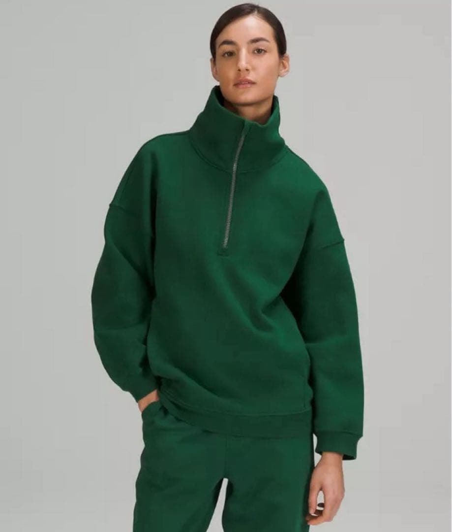 ルルレモン ハーフジップ　ロングXS 深緑　scuba スウェット