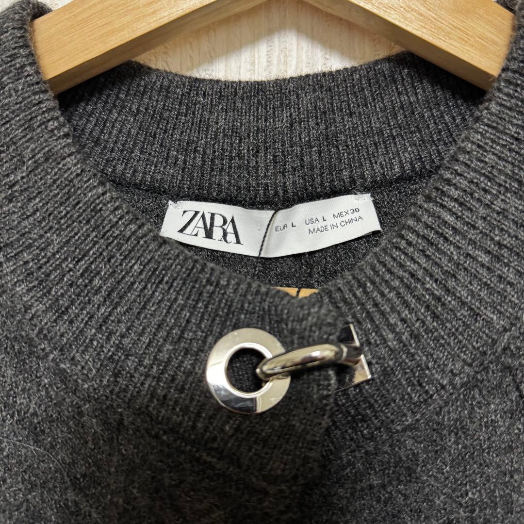 【新品タグ付き】ZARA ニットケープコート グレー Lサイズ