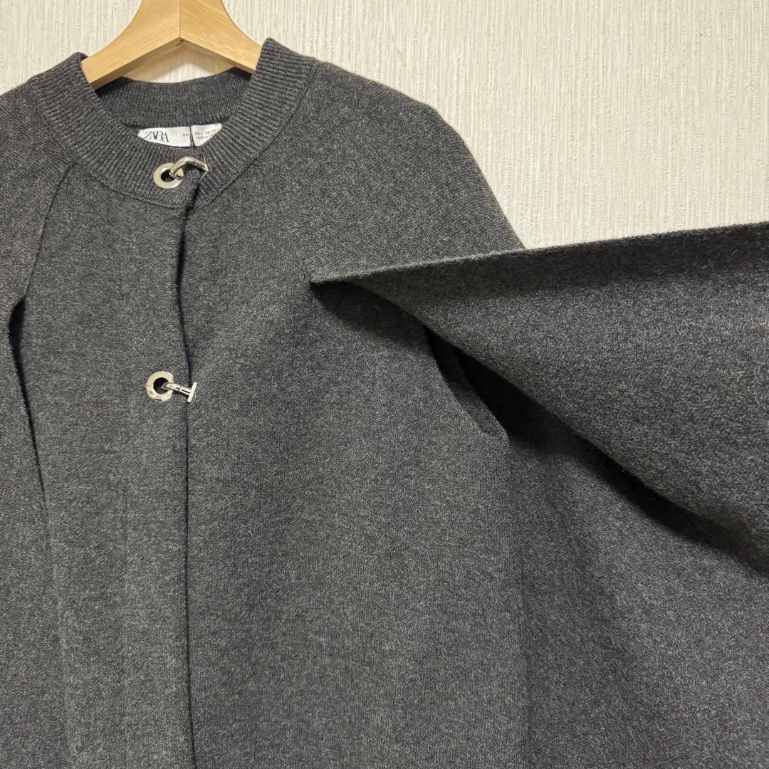 【新品タグ付き】ZARA ニットケープコート グレー Lサイズ
