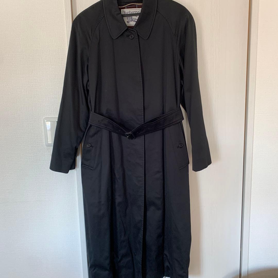 バーバリーケープ付き ライナー付ステンカラーコート　ラグラン袖　黒　Ｌ〜ＸＬ