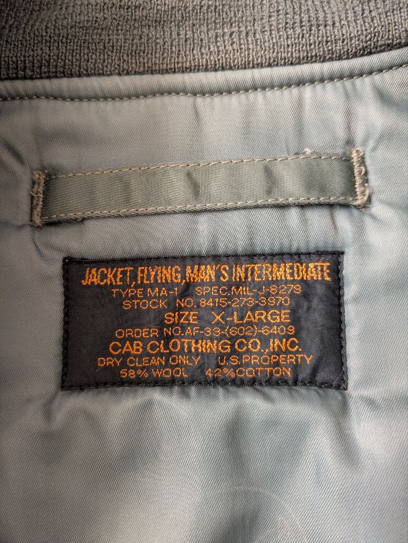 CAB CLOTHING MA-1 初期型復刻 希少XL　検:バズリクソンズ