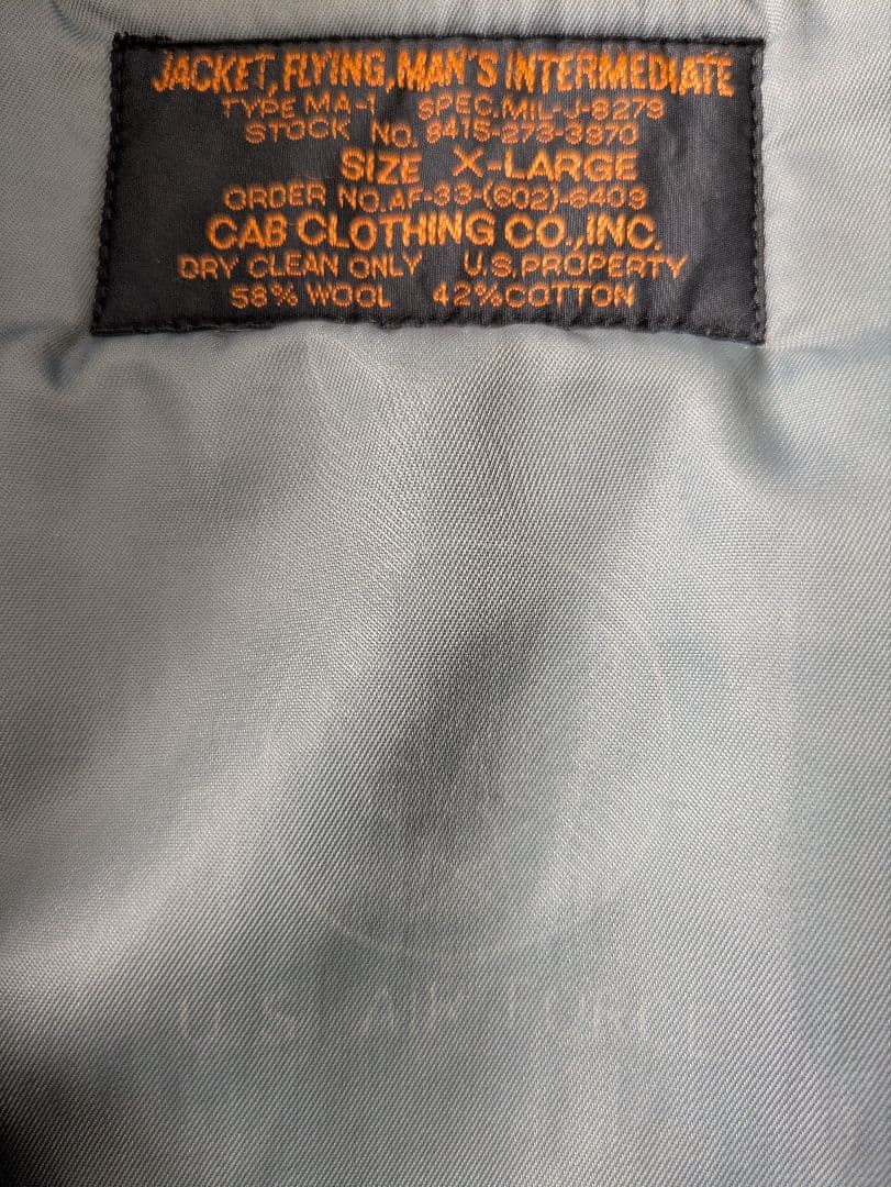 CAB CLOTHING MA-1 初期型復刻 希少XL　検:バズリクソンズ