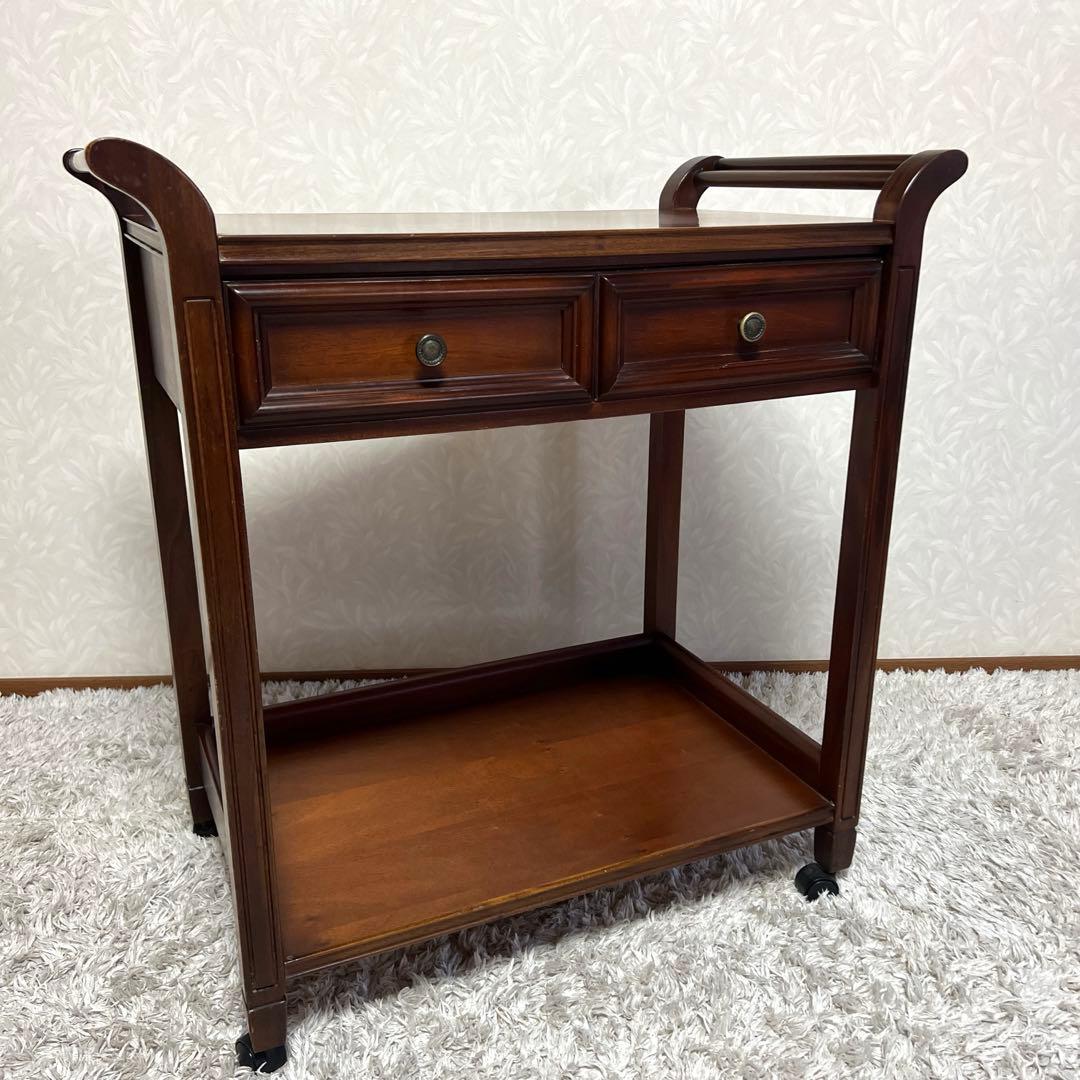 木製 アンティーク調 ワゴン キッチンワゴン　サイドワゴン キャスター レトロ