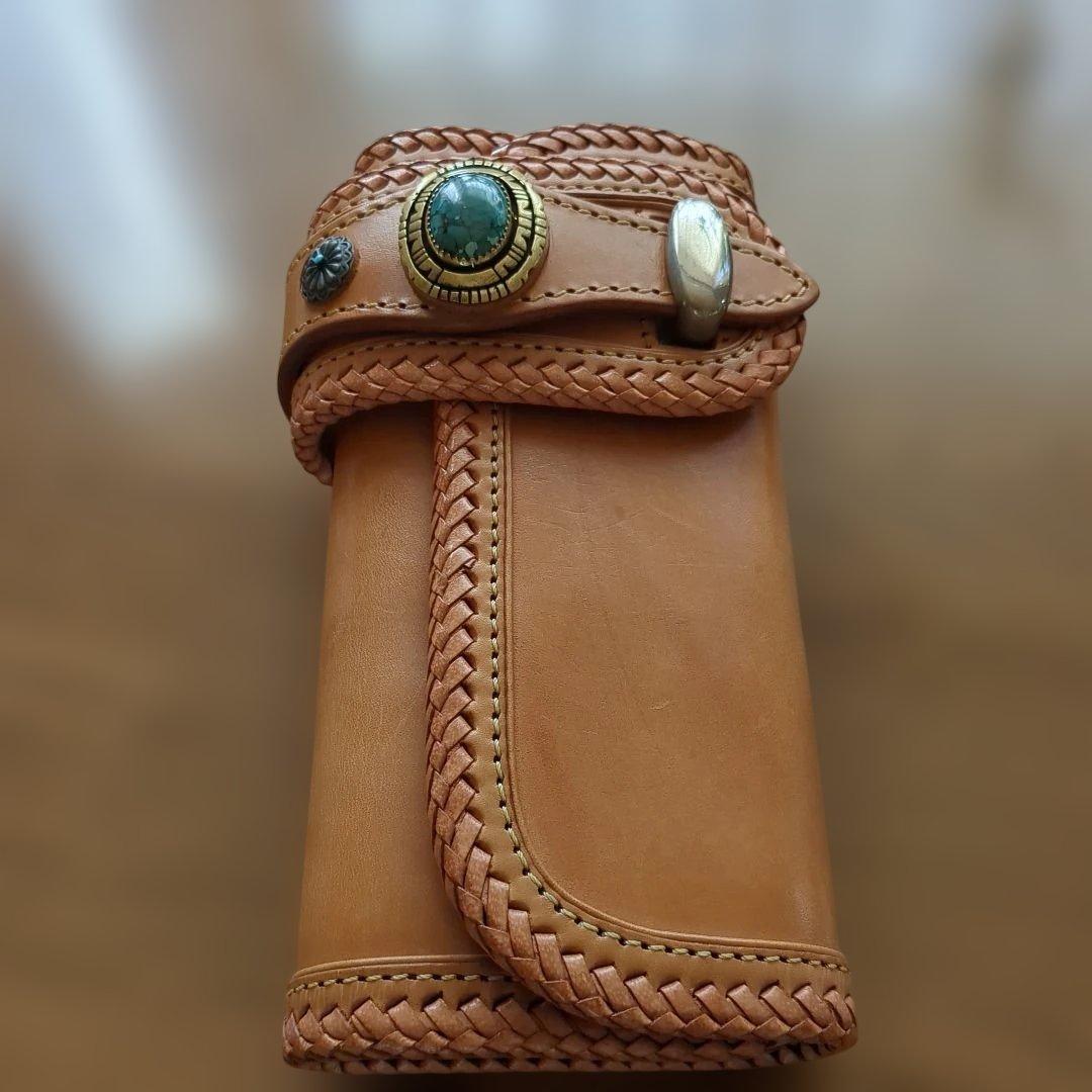 GODANEレザー編み込み長財布 ベージュ