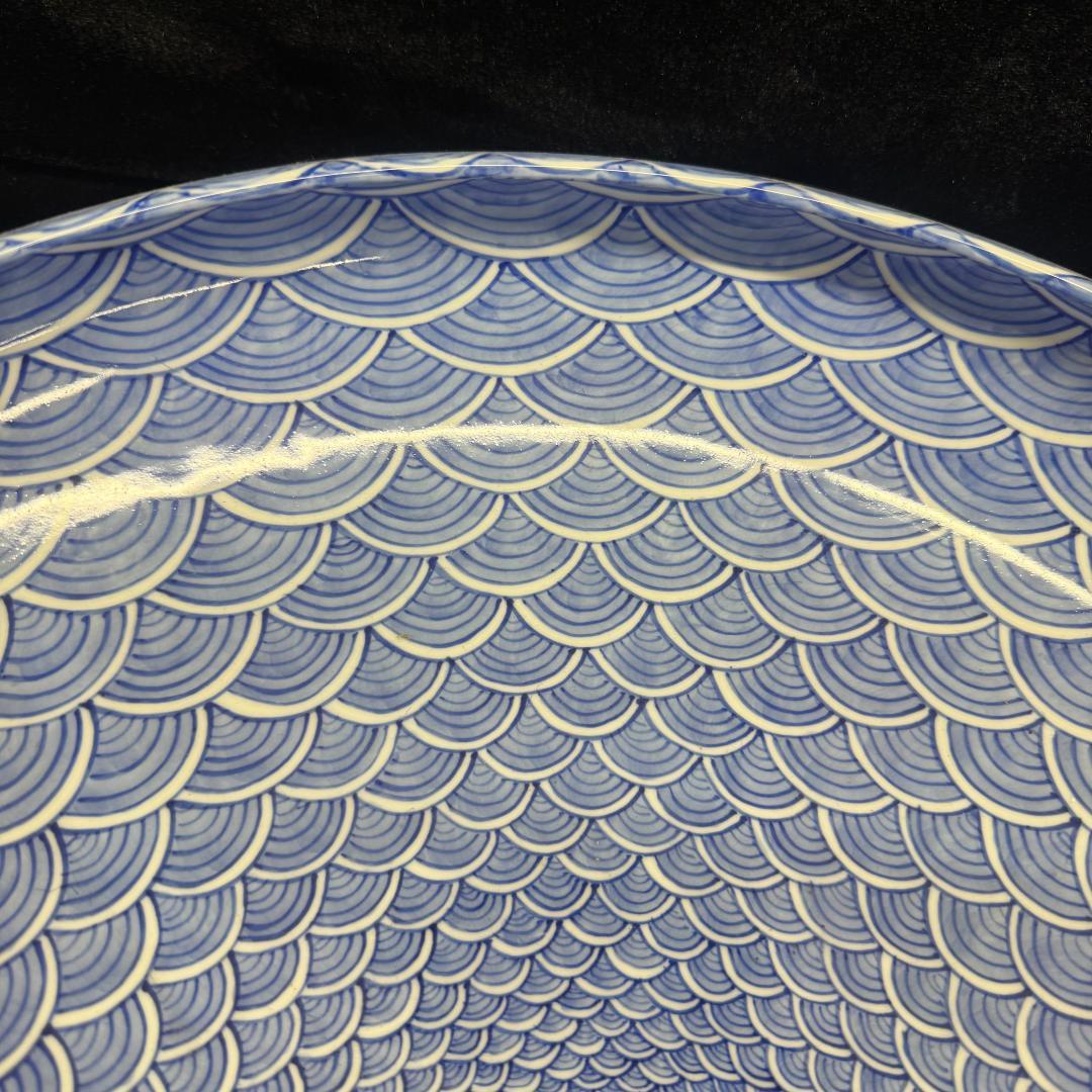 三川内焼 平戸祐祥 窯 染付 青海波紋鉢　38cm
