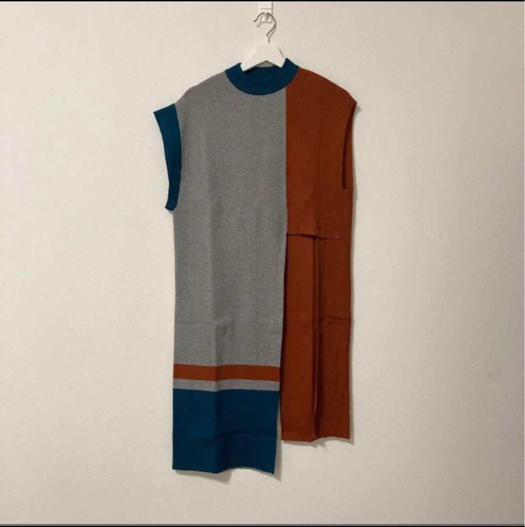 極美品【UN3D. 】アシメロングニットベスト　フリーサイズ