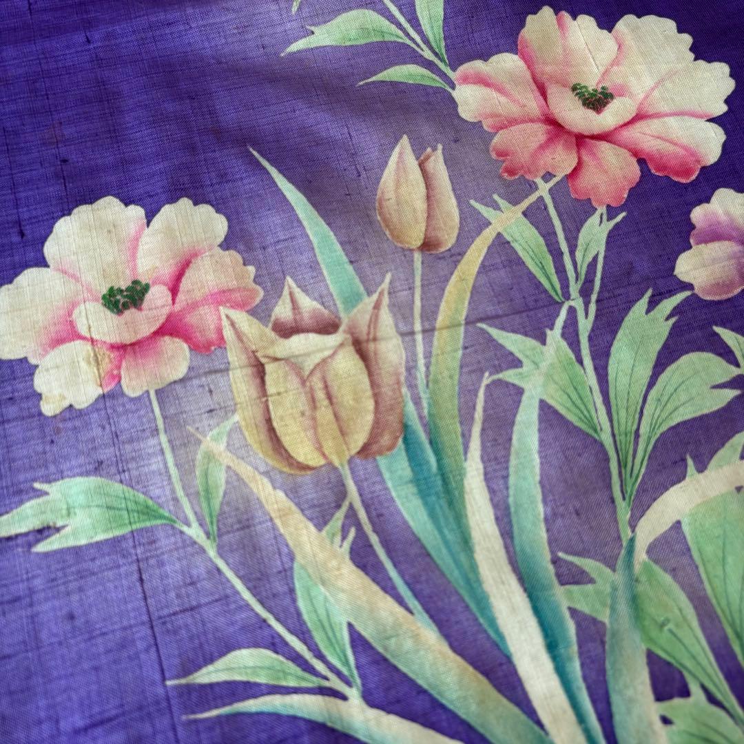 アンティーク着物　七五三 子供　紫　チューリップ