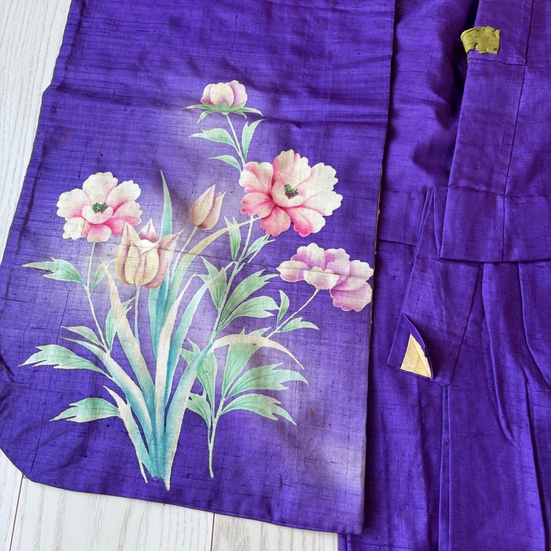 アンティーク着物　七五三 子供　紫　チューリップ