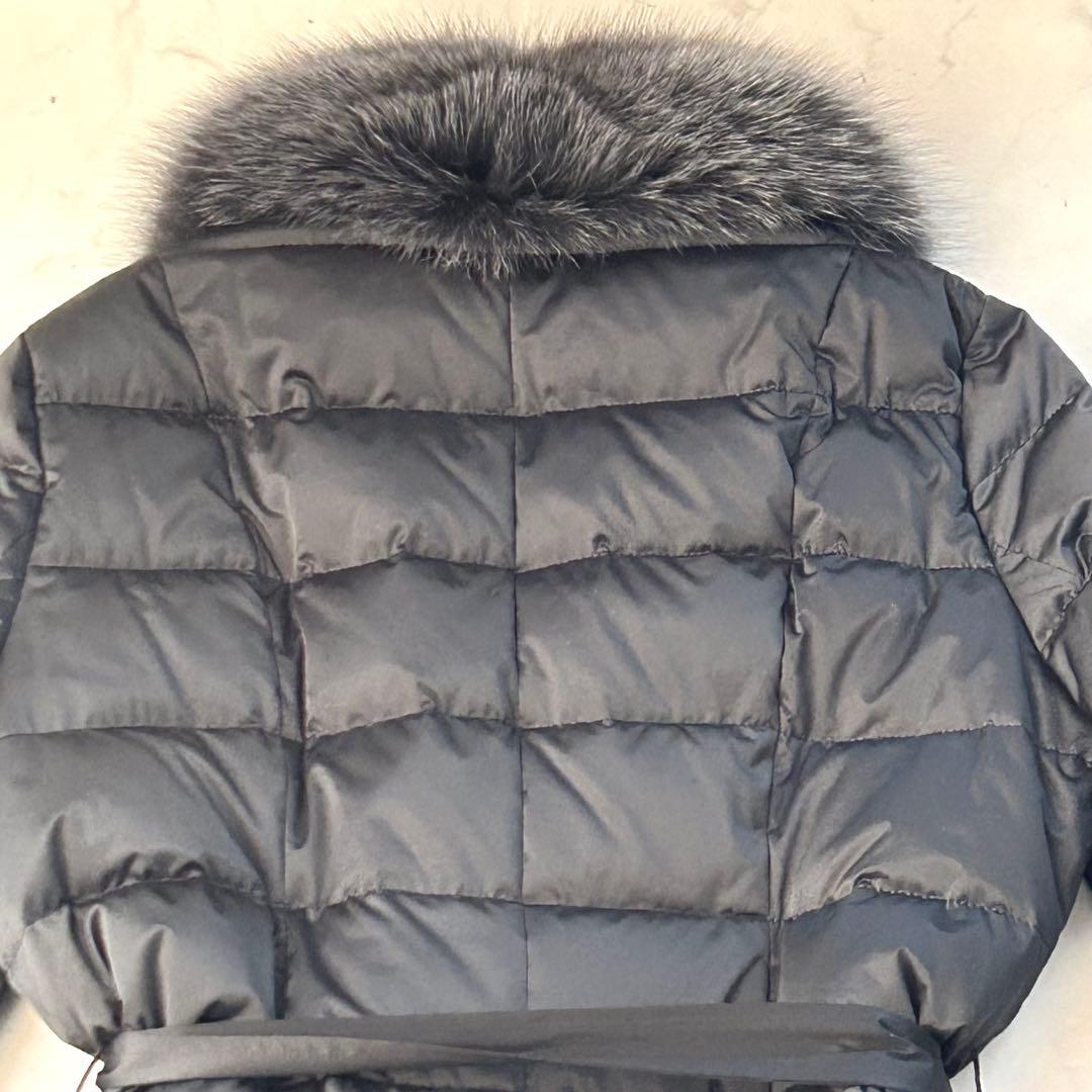 豪華ブルーフォックスファー×ラビット レザー切替 変形ロングダウンコート L