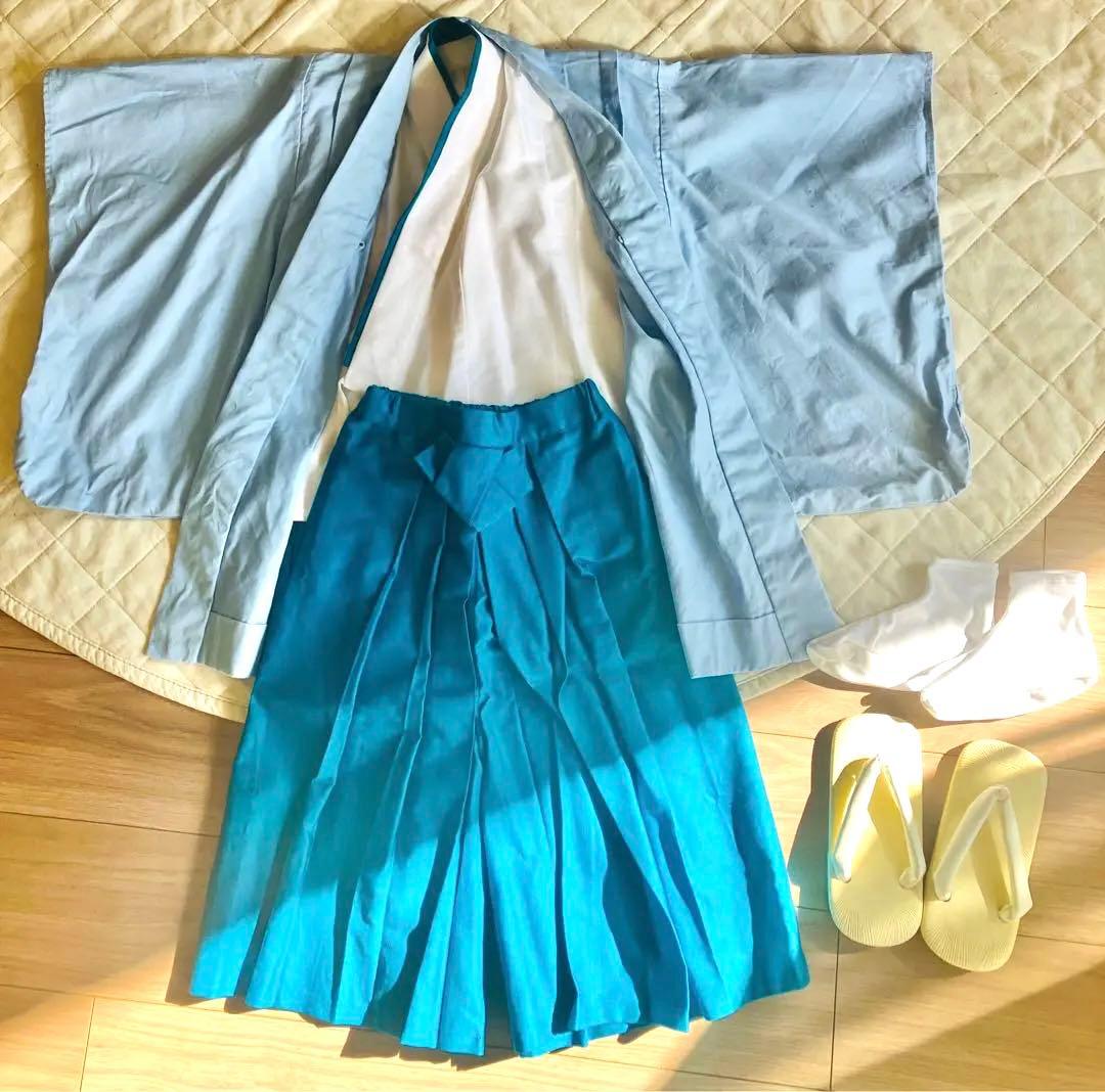 七五三着物水色と青緑の袴セット