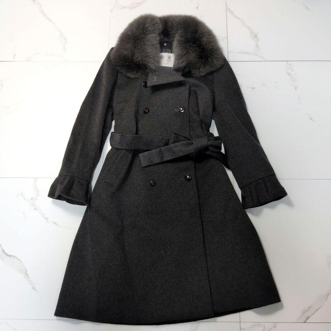 オースチンリード カシミヤ100 フォックスファー ロングコート ダブル ベルト