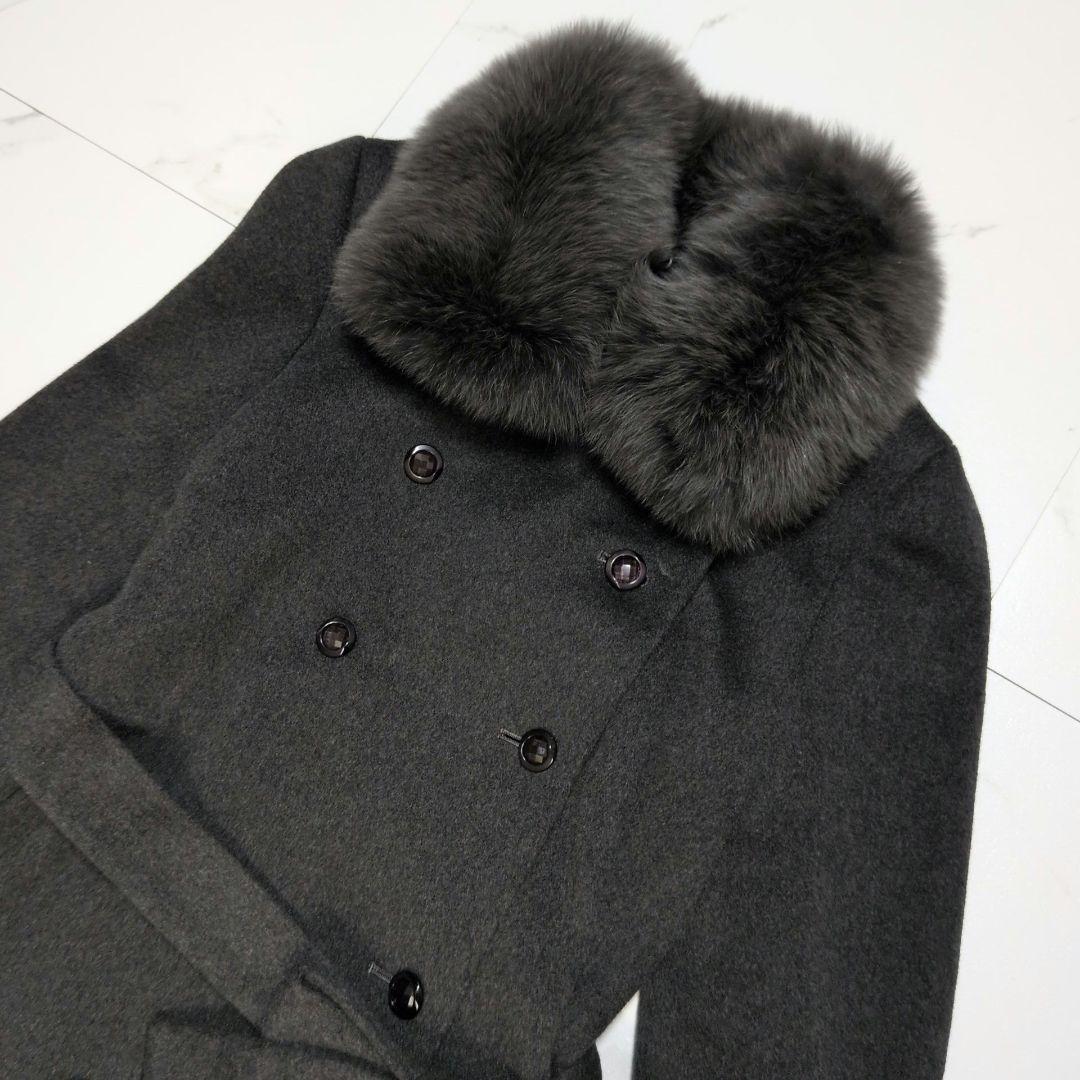 オースチンリード カシミヤ100 フォックスファー ロングコート ダブル ベルト
