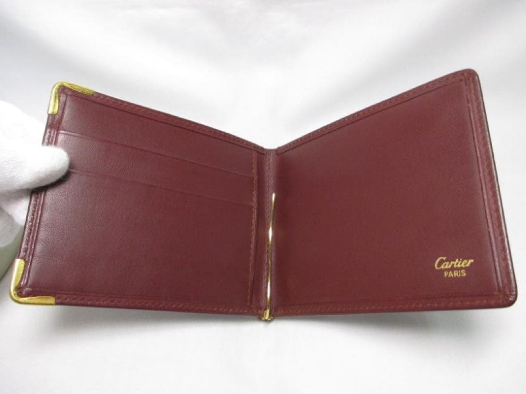 カルティエ 二つ折りマネークリップ 札入れ マネークリップ ボルドー エンジ