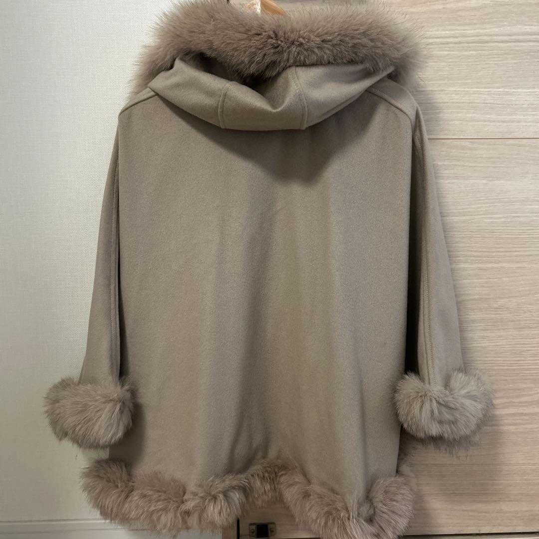 SAGA FURS カシミヤ100% ポンチョ マント ブルーフォックス