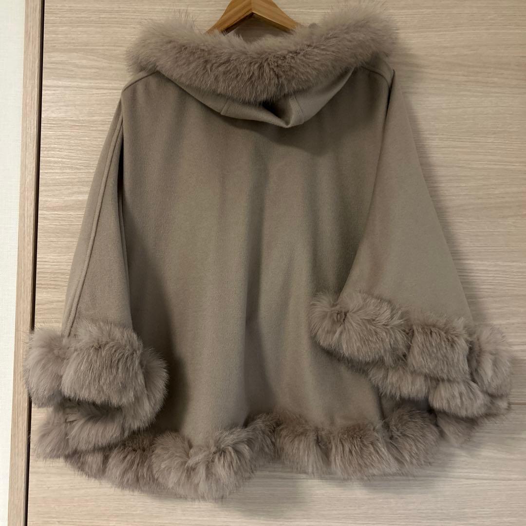 SAGA FURS カシミヤ100% ポンチョ マント ブルーフォックス