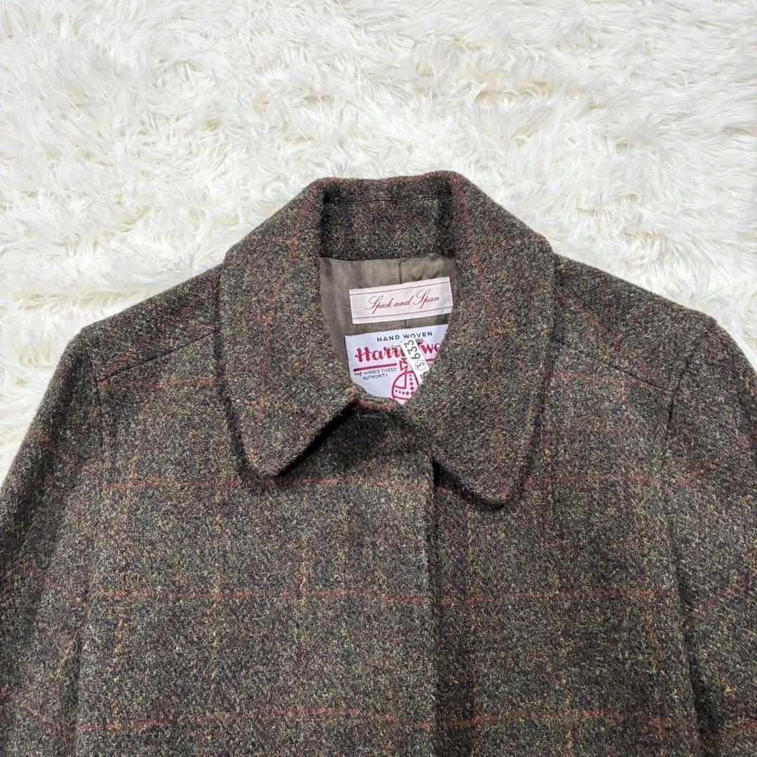 1170【美品】ハリスツイード スピックアンドスパン ツイード コート 緑