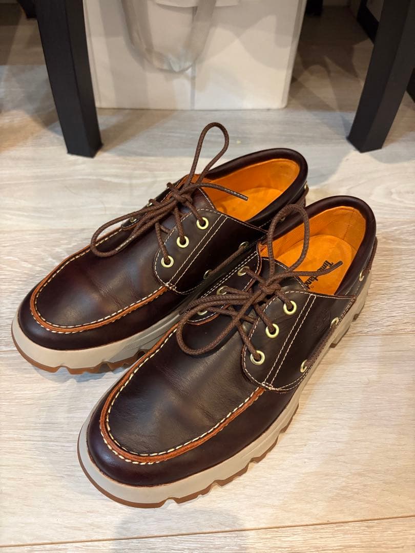 ダークブラウン レザー デッキシューズ
