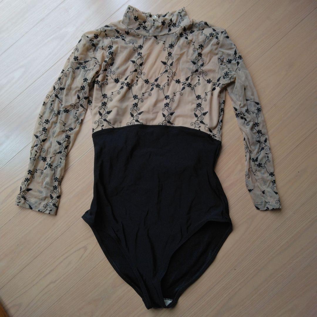 新品　デラロミラノ　レオタード　XL　ブラック×ベージュ