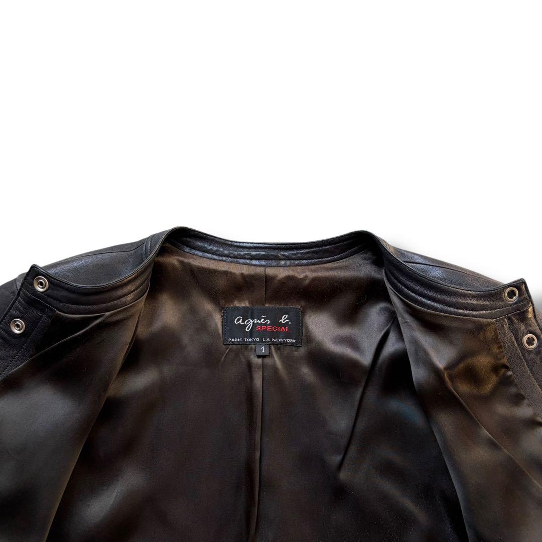 希少 アニエスベースペシャル プレッション ラムレザー ノーカラージャケット 黒